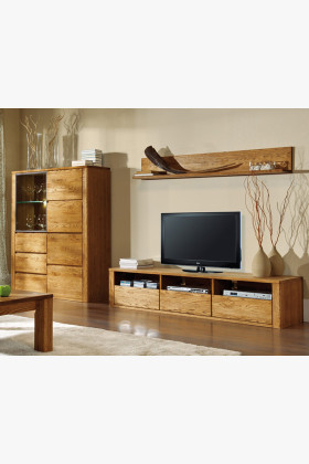 Moderne Wohnzimmerwand aus massiver Eiche, 3-teilig